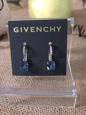 Givenchy NWT Blue Crystal Drop Earrings with Pavé Accents